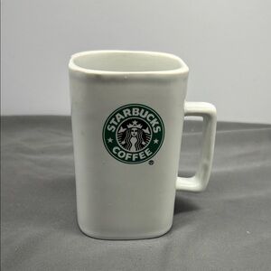Starbucks Rectangular White Mug with rectangular handle and Green Logo